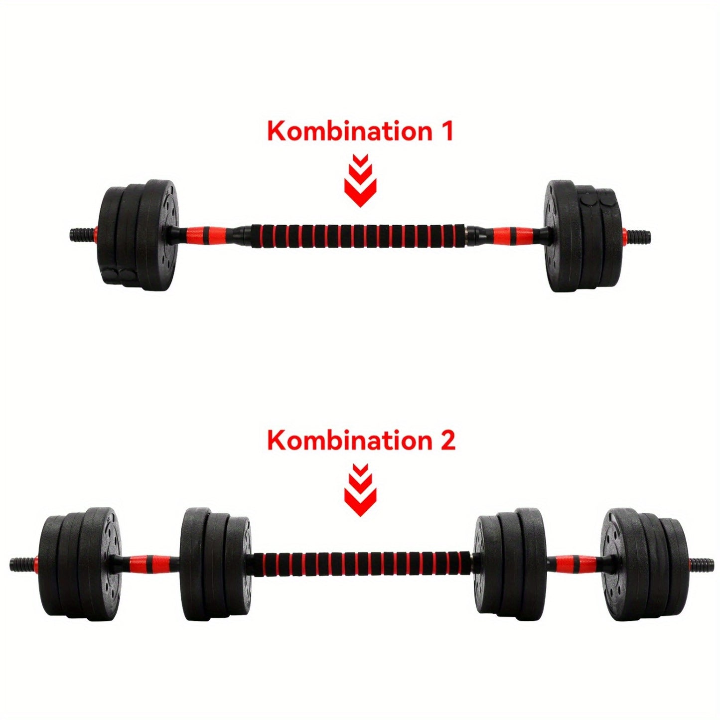 Ensemble haltères et barre réglables de 30 kg – Kit de musculation 2 en 1 pour la maison