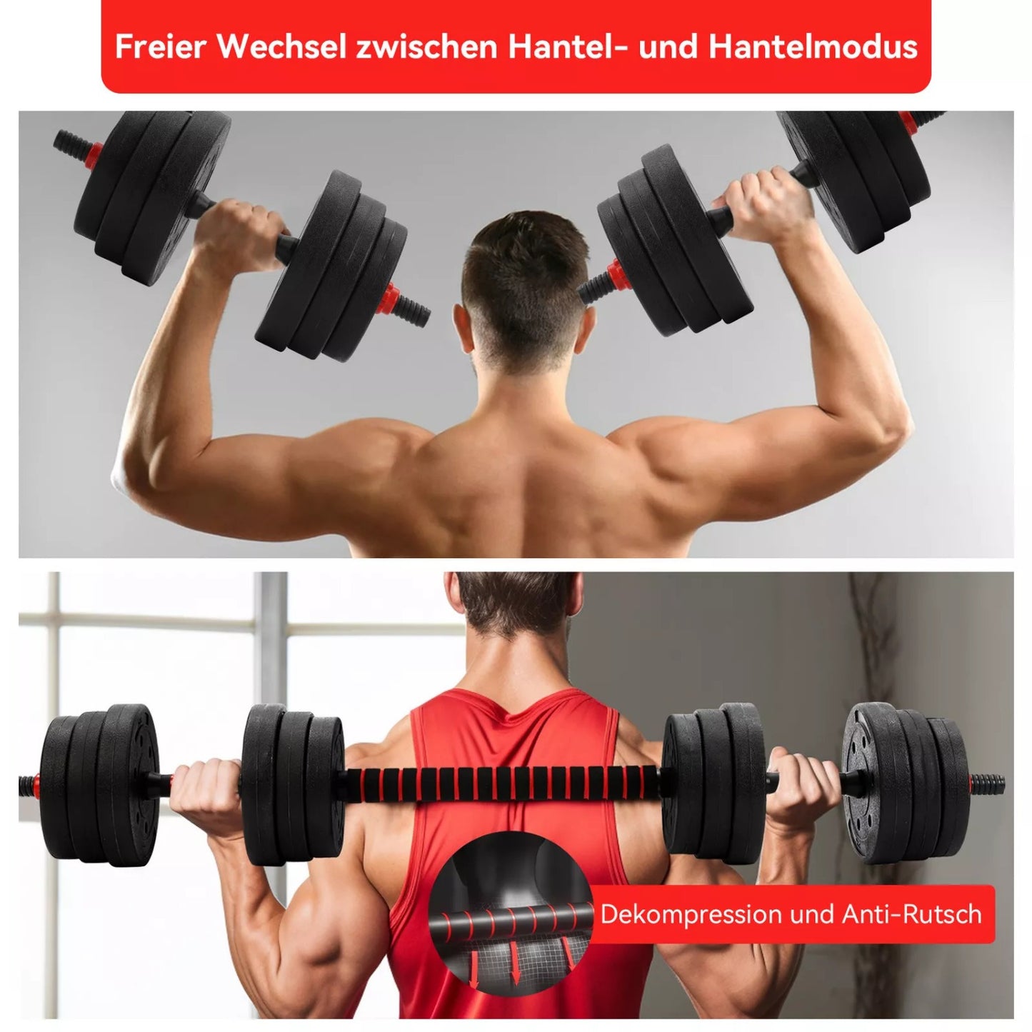Ensemble haltères et barre réglables de 30 kg – Kit de musculation 2 en 1 pour la maison