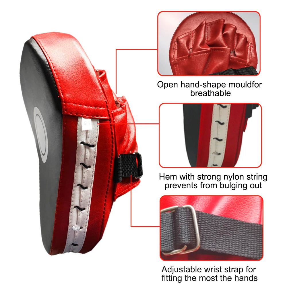 Curved Boxing Focus Mitt — PU Leather, Shock-Absorbing, Ventilated (Single / Pair)